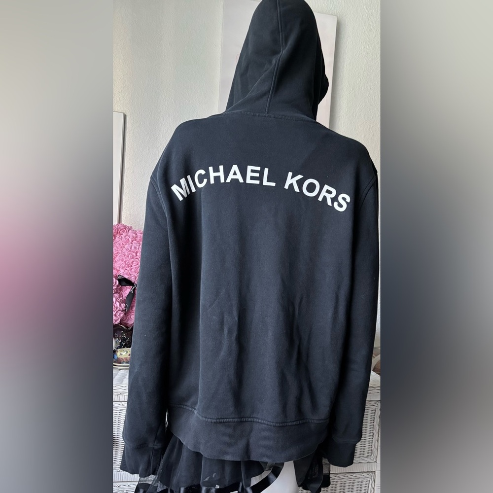 Michael Kors Hoodie sweatshirt Full Zipper Ribbed Cuffs & Hem in Black Size XL